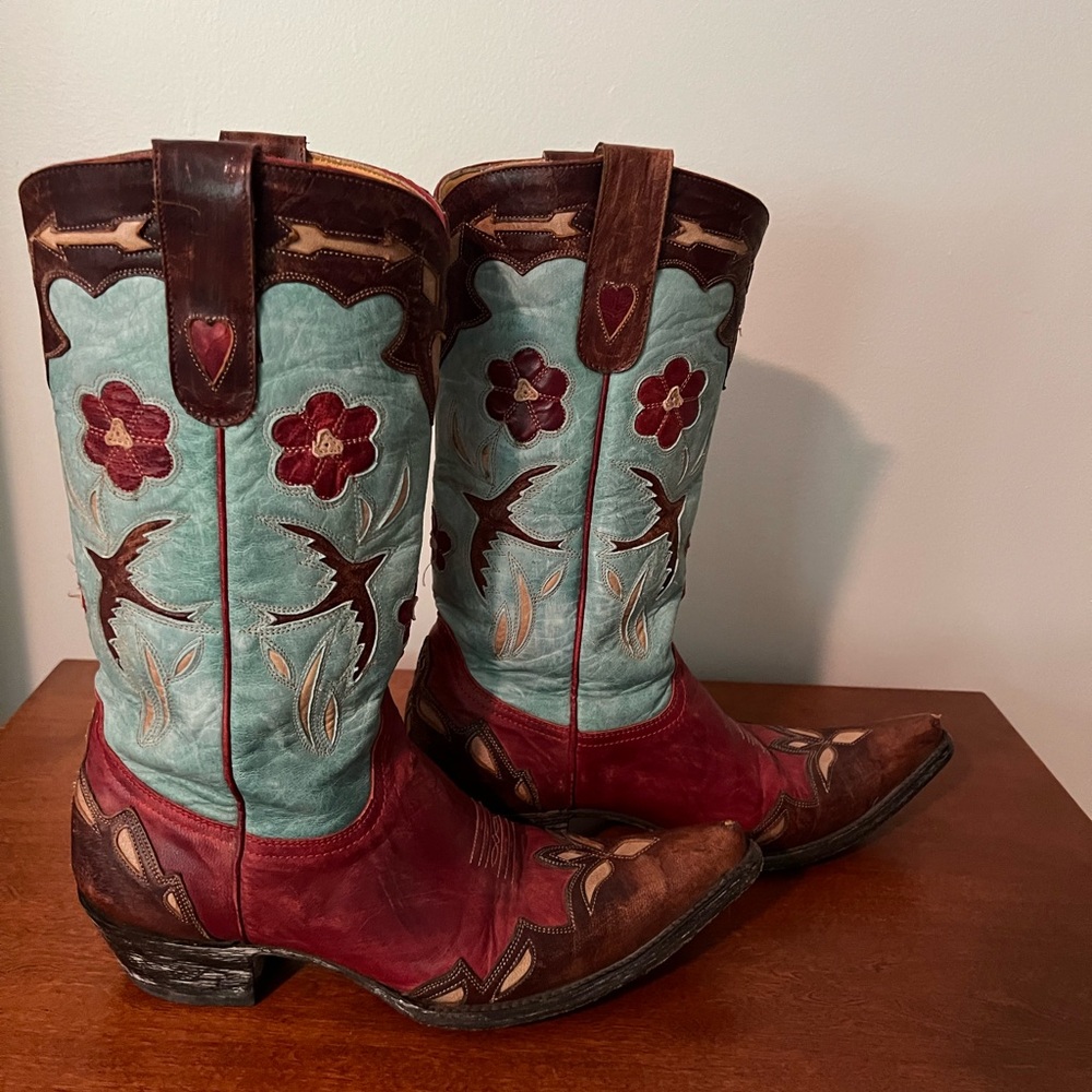Old Gringo Golondrina Red and Turquoise Cowboy Boots - Picture 3 of 8